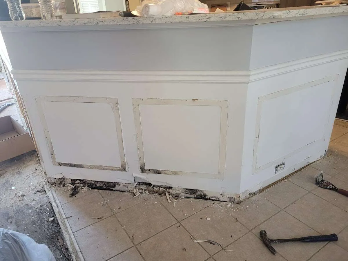 Water damage and mold on kitchen during Storm Damage Restoration in Jupiter Farms